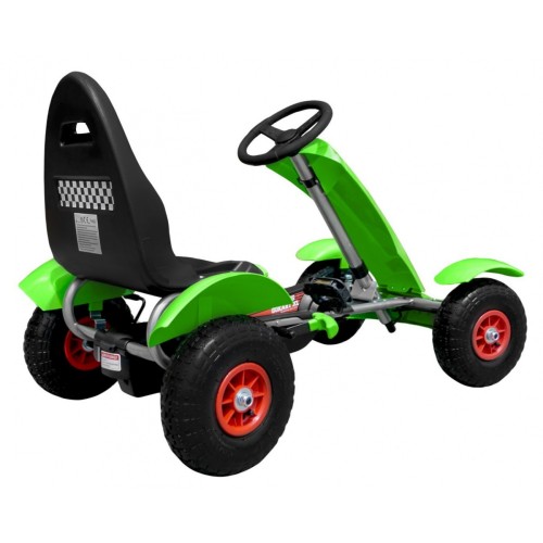 Dětský závodní XL pedál motokára 3+ zelená nafouknutá kola + nastavení sedadla + volný běh