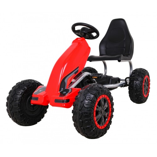Duzy Gokart Strong s pedály pro děti červená + Zátěž 100 kg + Kola EVA + Ruční brzda + Sportovní sedadlo
