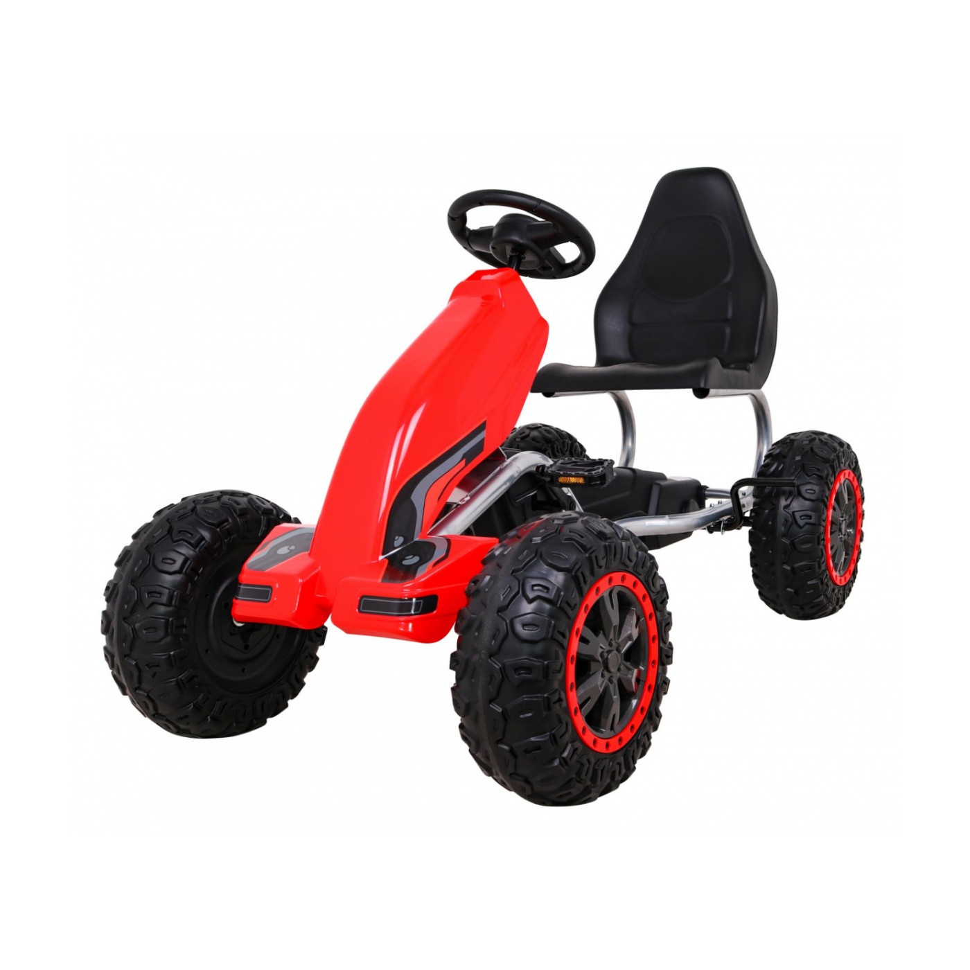 Duzy Gokart Strong s pedály pro děti červená + Zátěž 100 kg + Kola EVA + Ruční brzda + Sportovní sedadlo