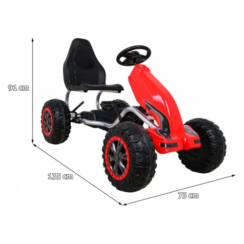 Duzy Gokart Strong s pedály pro děti červená + Zátěž 100 kg + Kola EVA + Ruční brzda + Sportovní sedadlo