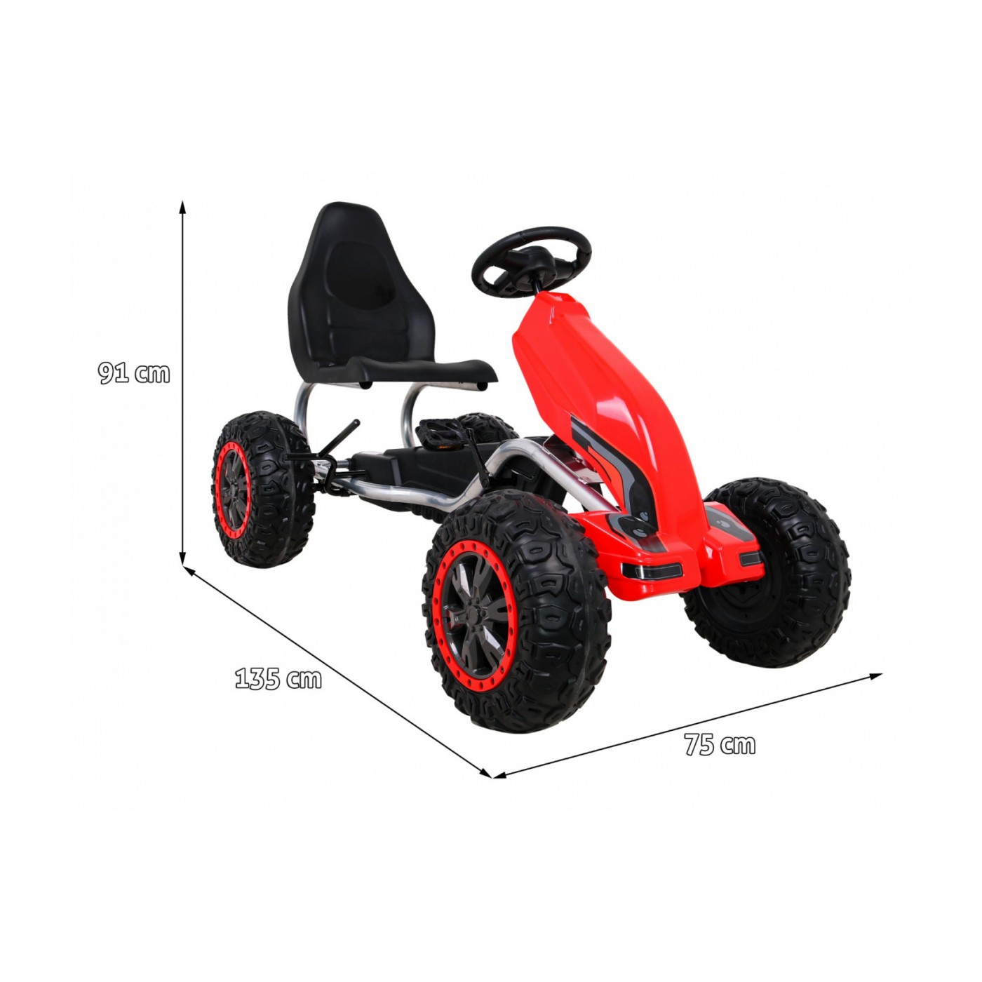 Duzy Gokart Strong s pedály pro děti červená + Zátěž 100 kg + Kola EVA + Ruční brzda + Sportovní sedadlo