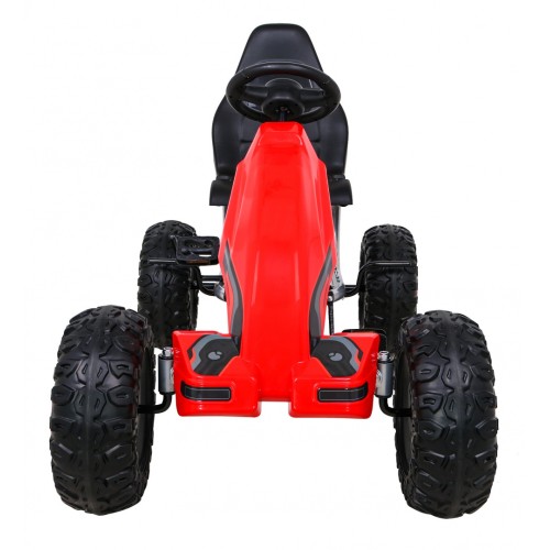 Duzy Gokart Strong s pedály pro děti červená + Zátěž 100 kg + Kola EVA + Ruční brzda + Sportovní sedadlo