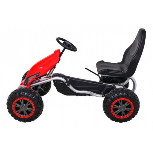 Duzy Gokart Strong s pedály pro děti červená + Zátěž 100 kg + Kola EVA + Ruční brzda + Sportovní sedadlo