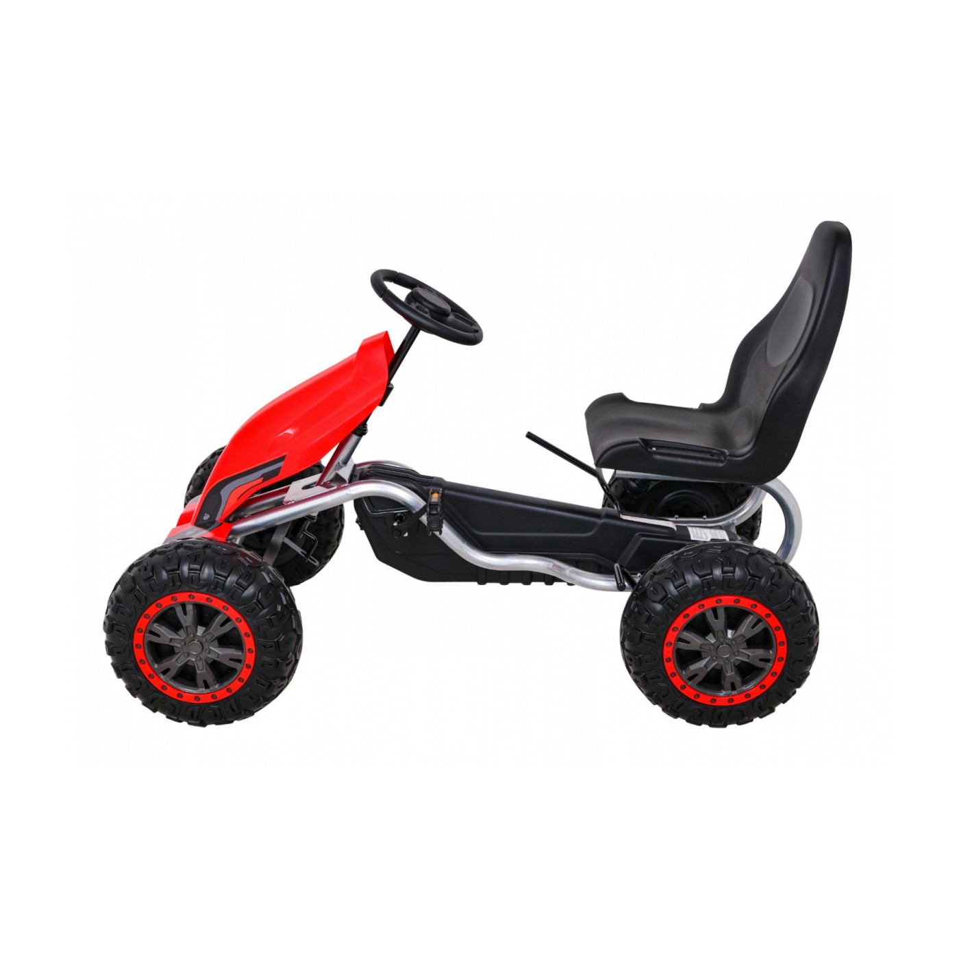 Duzy Gokart Strong s pedály pro děti červená + Zátěž 100 kg + Kola EVA + Ruční brzda + Sportovní sedadlo