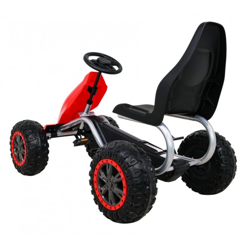 Duzy Gokart Strong s pedály pro děti červená + Zátěž 100 kg + Kola EVA + Ruční brzda + Sportovní sedadlo