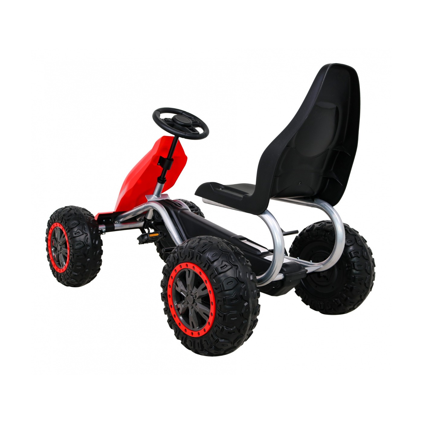 Duzy Gokart Strong s pedály pro děti červená + Zátěž 100 kg + Kola EVA + Ruční brzda + Sportovní sedadlo