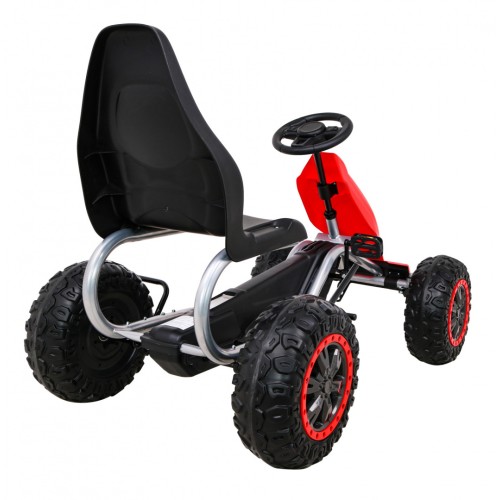 Duzy Gokart Strong s pedály pro děti červená + Zátěž 100 kg + Kola EVA + Ruční brzda + Sportovní sedadlo