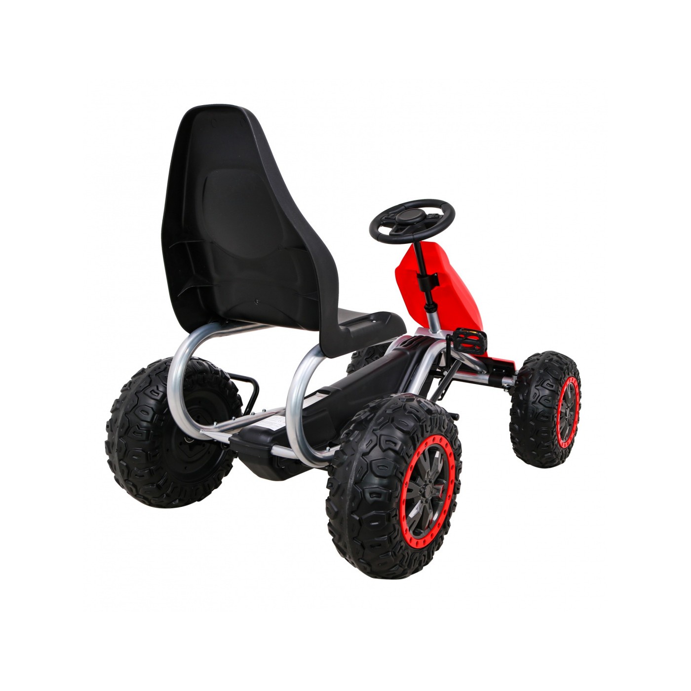 Duzy Gokart Strong s pedály pro děti červená + Zátěž 100 kg + Kola EVA + Ruční brzda + Sportovní sedadlo