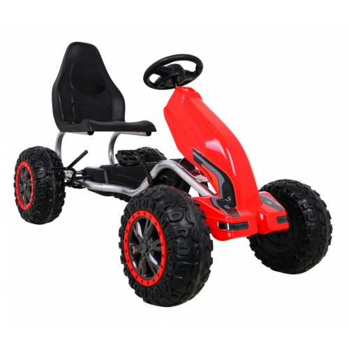 Duzy Gokart Strong s pedály pro děti červená + Zátěž 100 kg + Kola EVA + Ruční brzda + Sportovní sedadlo