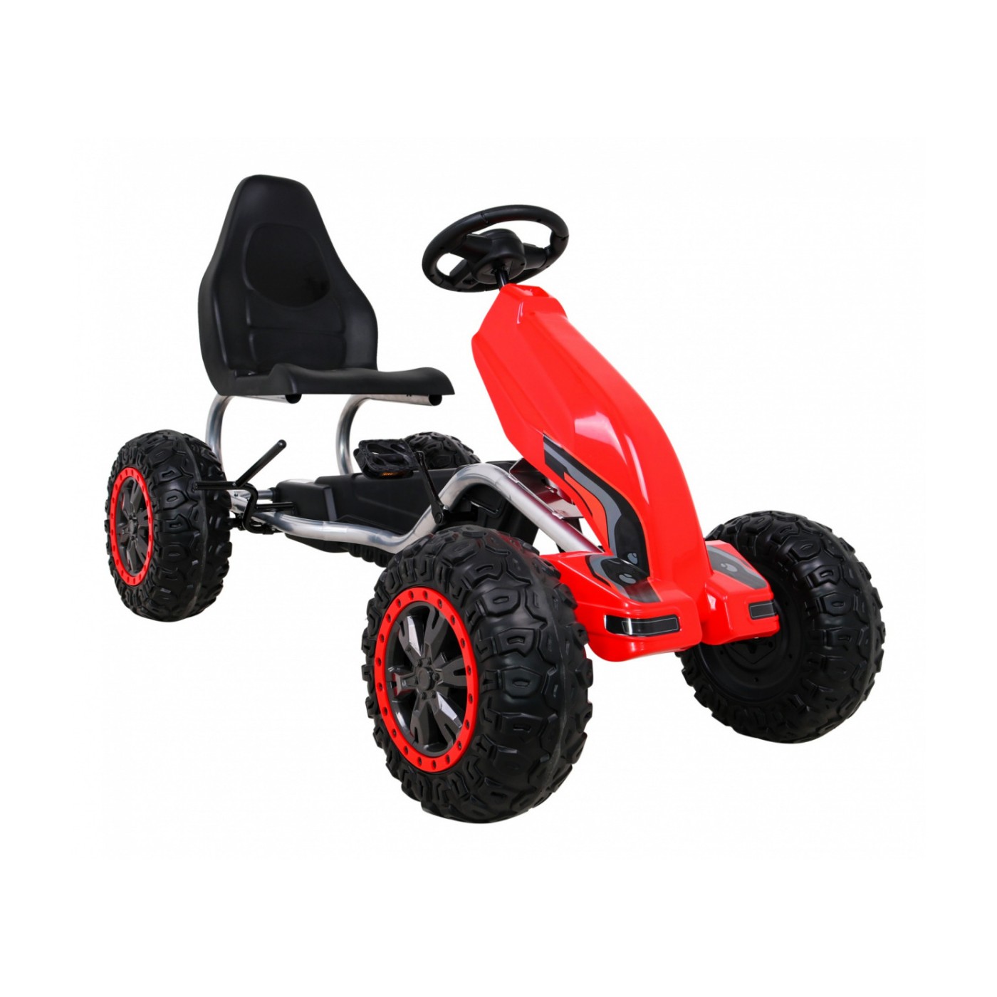 Duzy Gokart Strong s pedály pro děti červená + Zátěž 100 kg + Kola EVA + Ruční brzda + Sportovní sedadlo