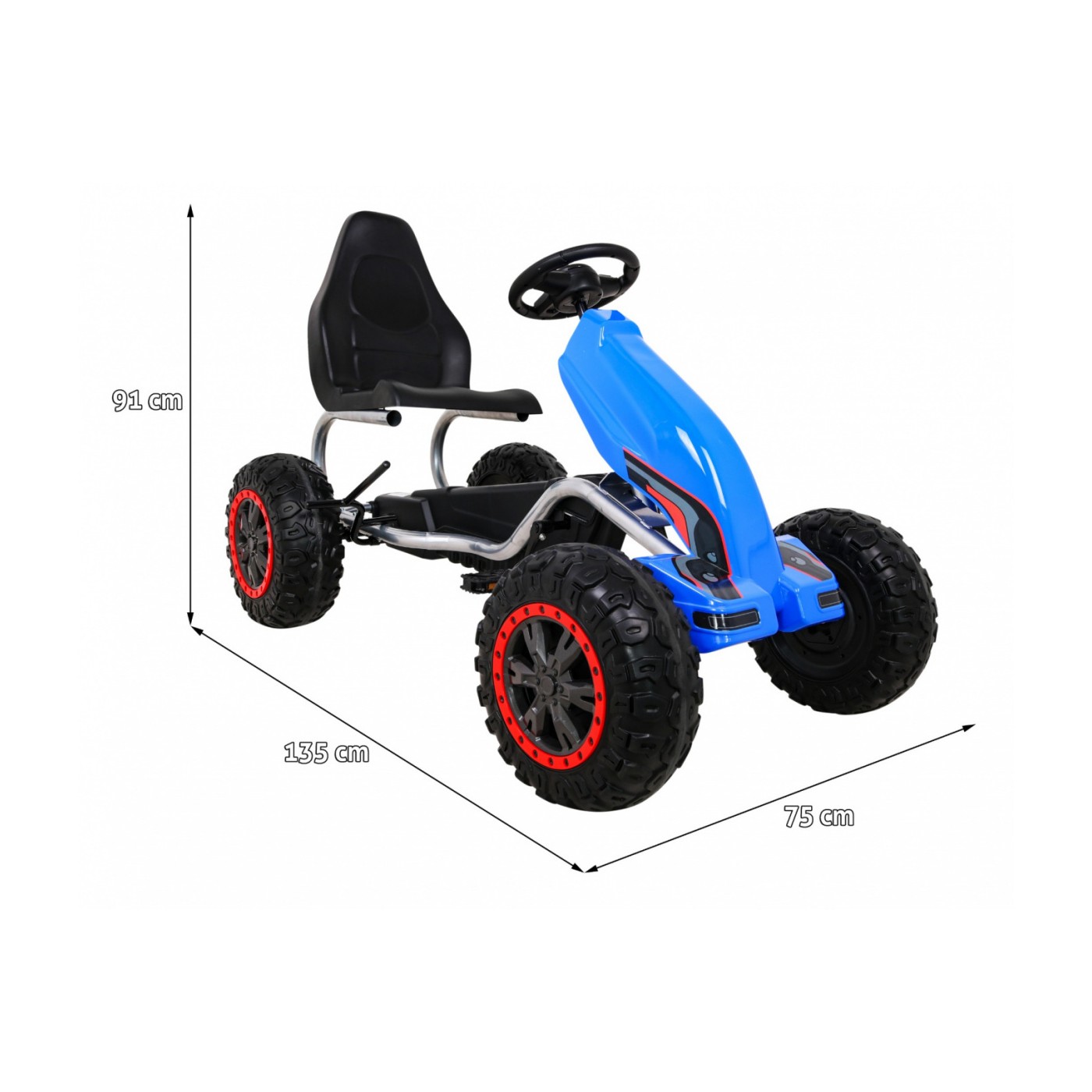 Duzy Gokart Strong s pedály pro děti modrá + Zátěž 100 kg + Kola EVA + Ruční brzda + Sportovní sedadlo