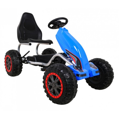 Duzy Gokart Strong s pedály pro děti modrá + Zátěž 100 kg + Kola EVA + Ruční brzda + Sportovní sedadlo