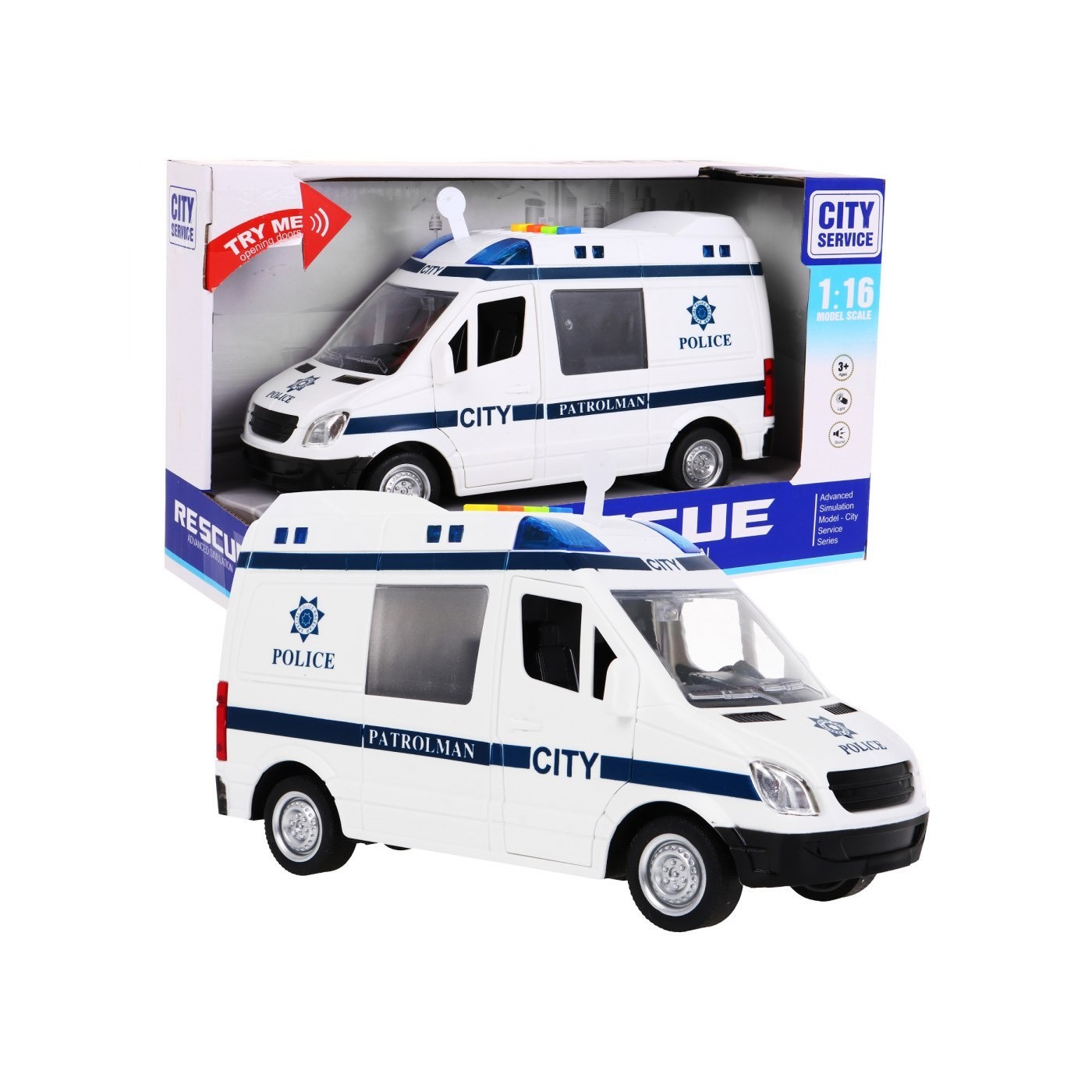 Velké policejní auto 1 16 Světla zvuky