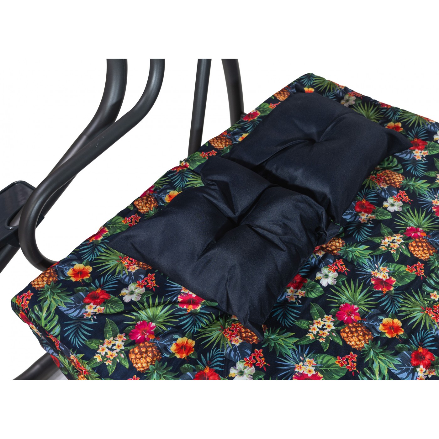 copy of Rodinná zahradní houpačkase štítem Zelený vzor Textil 2x1 Nastavitelná sedací matrace 2 tácky na pití