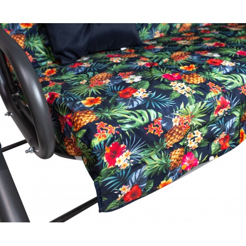 copy of Rodinná zahradní houpačkase štítem Zelený vzor Textil 2x1 Nastavitelná sedací matrace 2 tácky na pití