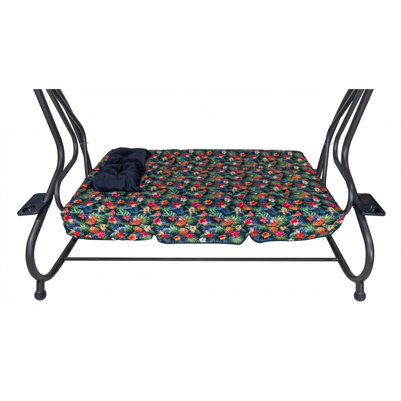 copy of Rodinná zahradní houpačkase štítem Zelený vzor Textil 2x1 Nastavitelná sedací matrace 2 tácky na pití