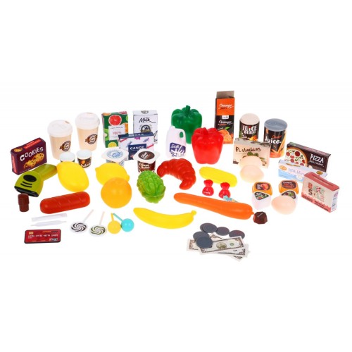 Velký supermarket pro děti 3+ Interaktivní set 65 el. + Pokladna + Skener + Vozík + Příslušenství