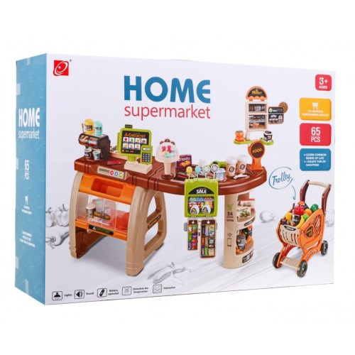 Velký supermarket pro děti 3+ Interaktivní set 65 el. + Pokladna + Skener + Vozík + Příslušenství