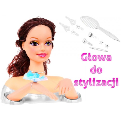 Panenka brunetka na česání vlasů pro děti 3+ Sada na česání + Ozdoby doplňky