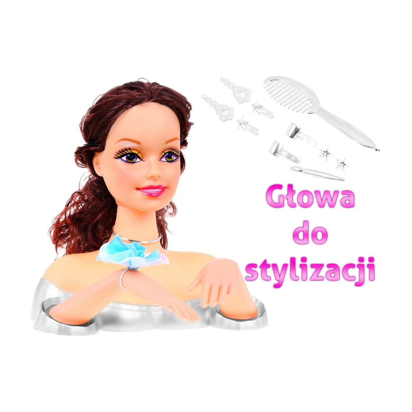 Panenka brunetka na česání vlasů pro děti 3+ Sada na česání + Ozdoby doplňky