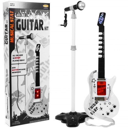 Elektrická kytara + Mikrofon pro děti 6+ Hudební nástroj Zvuky+ Světla