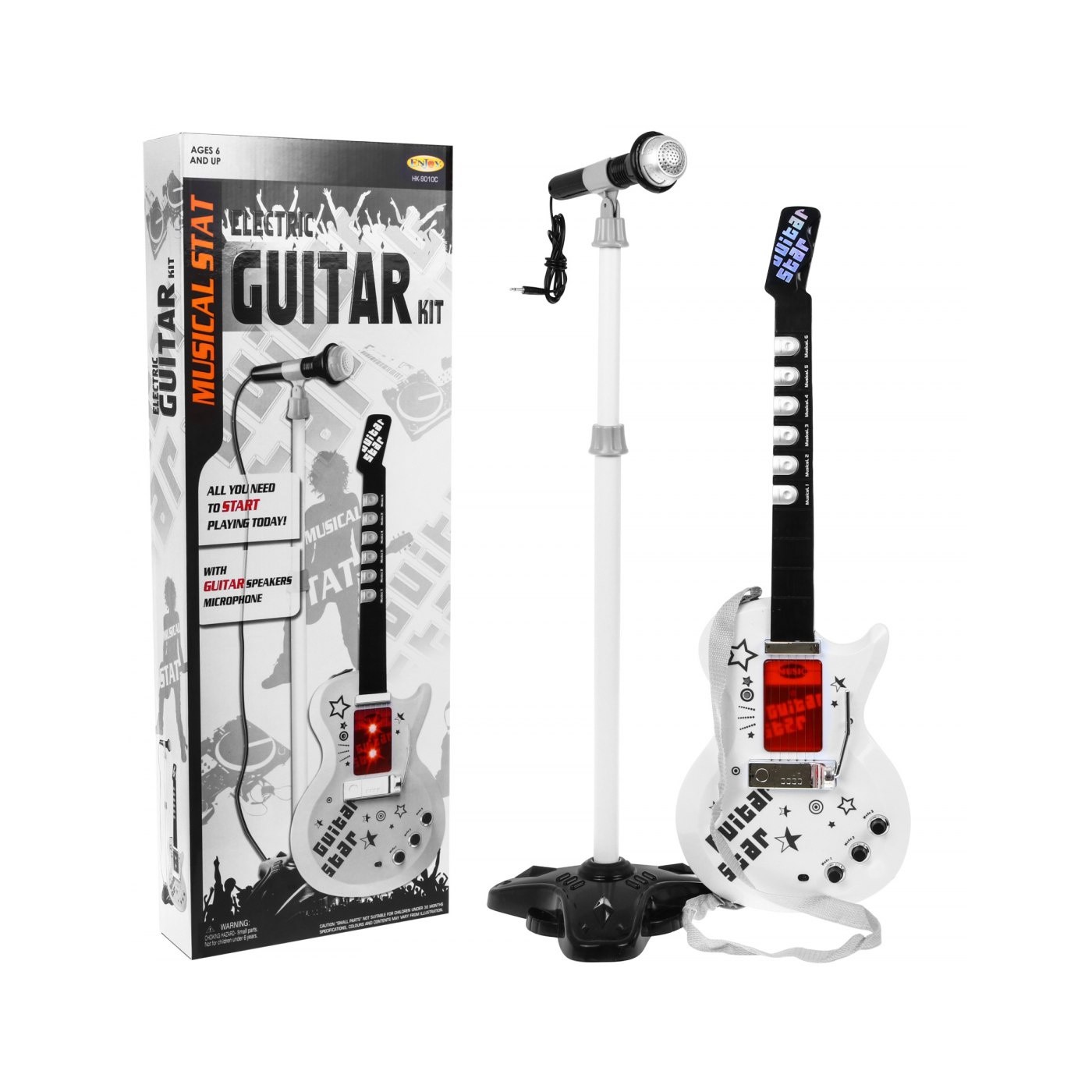 Elektrická kytara + Mikrofon pro děti 6+ Hudební nástroj Zvuky+ Světla