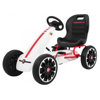 Gokart ABARTH na pedály pro děti bílá + Kola EVA + Ruční brza + Volný běh
