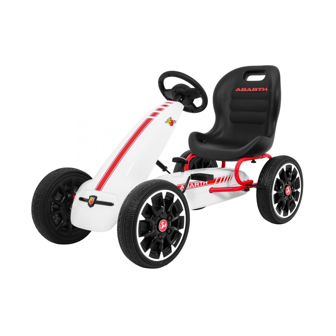Gokart ABARTH na pedály pro děti bílá + Kola EVA + Ruční brza + Volný běh