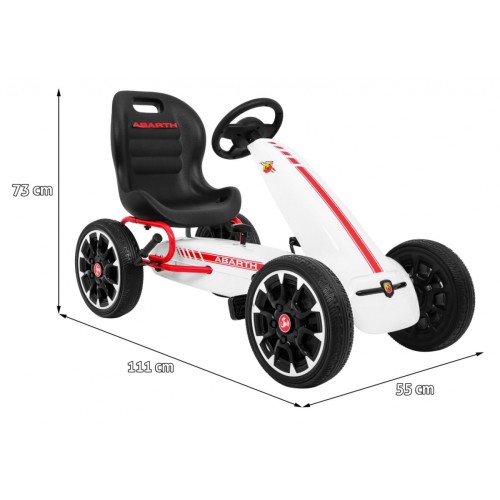 Gokart ABARTH na pedály pro děti bílá + Kola EVA + Ruční brza + Volný běh