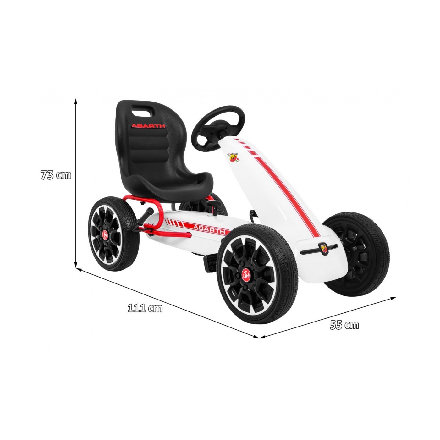 Gokart ABARTH na pedály pro děti bílá + Kola EVA + Ruční brza + Volný běh