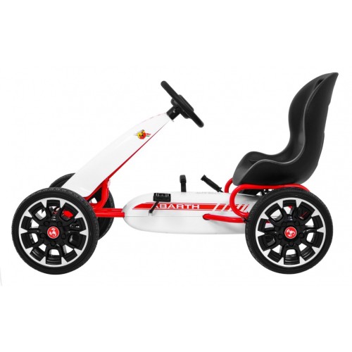 Gokart ABARTH na pedály pro děti bílá + Kola EVA + Ruční brza + Volný běh