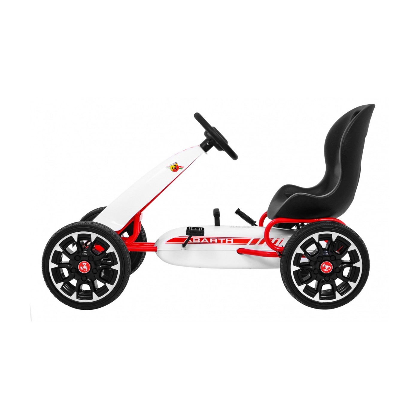 Gokart ABARTH na pedály pro děti bílá + Kola EVA + Ruční brza + Volný běh