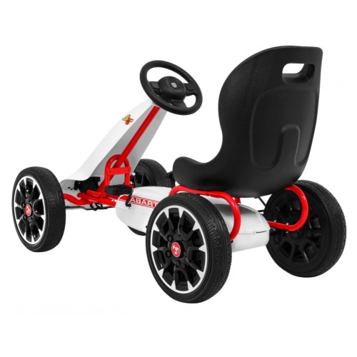 Gokart ABARTH na pedály pro děti bílá + Kola EVA + Ruční brza + Volný běh