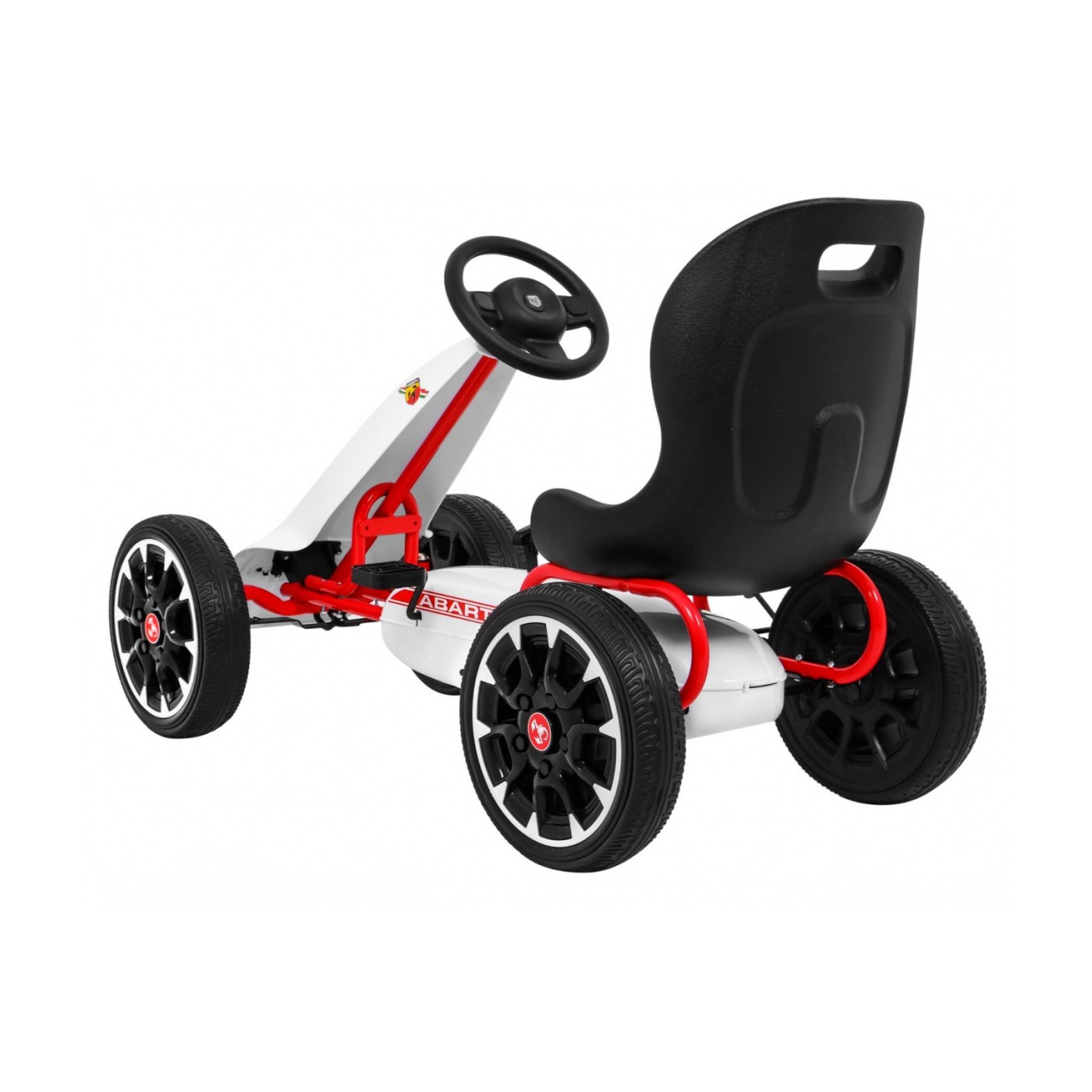 Gokart ABARTH na pedály pro děti bílá + Kola EVA + Ruční brza + Volný běh