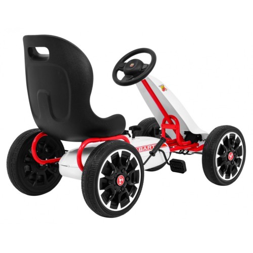 Gokart ABARTH na pedály pro děti bílá + Kola EVA + Ruční brza + Volný běh