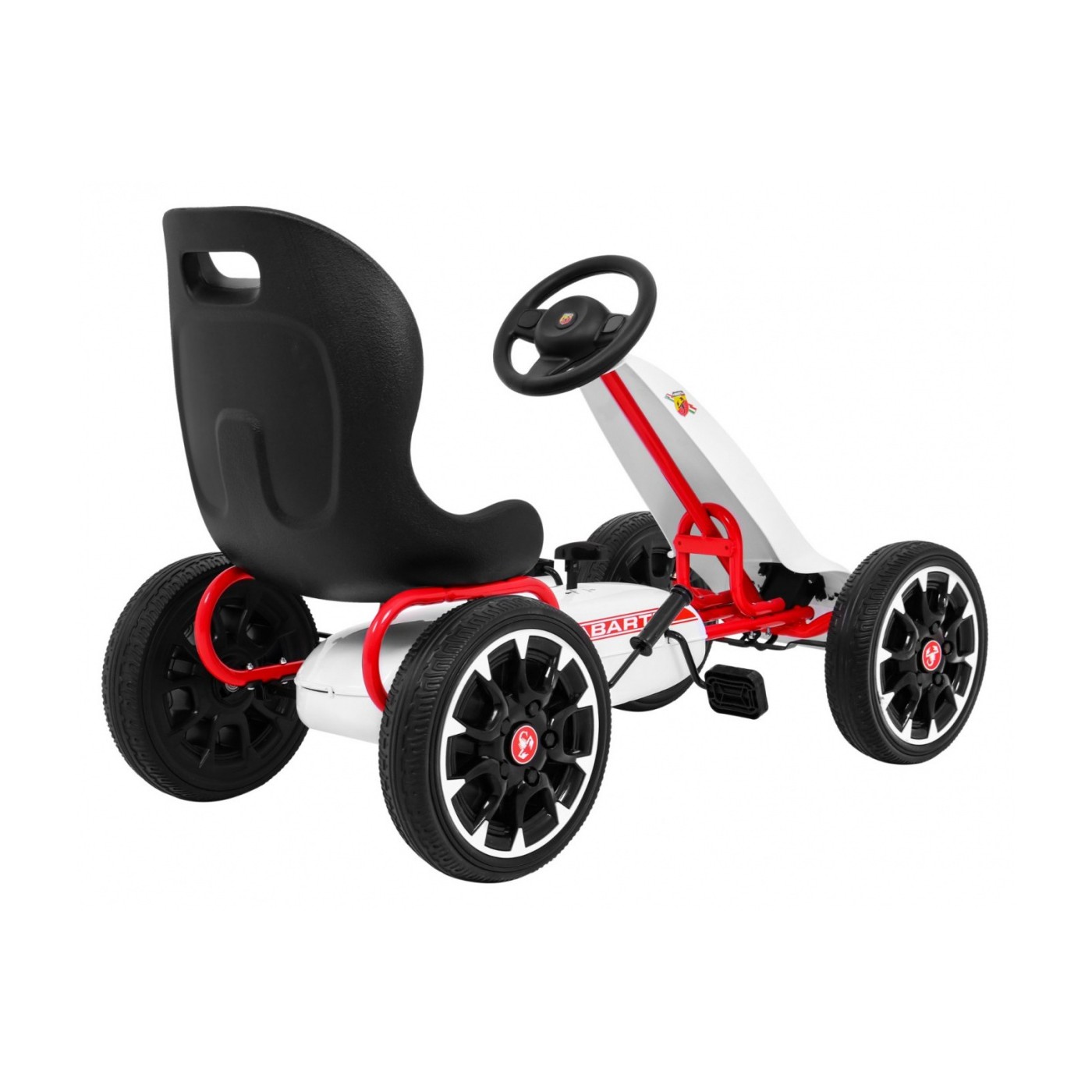 Gokart ABARTH na pedály pro děti bílá + Kola EVA + Ruční brza + Volný běh