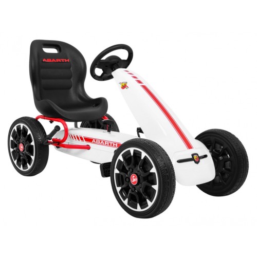 Gokart ABARTH na pedály pro děti bílá + Kola EVA + Ruční brza + Volný běh