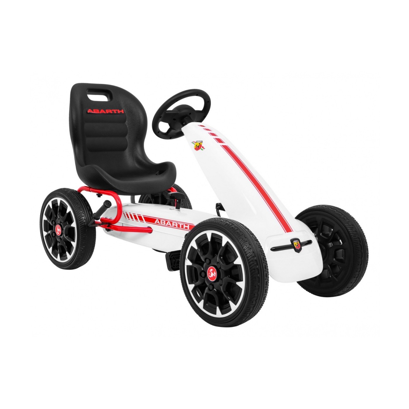 Gokart ABARTH na pedály pro děti bílá + Kola EVA + Ruční brza + Volný běh