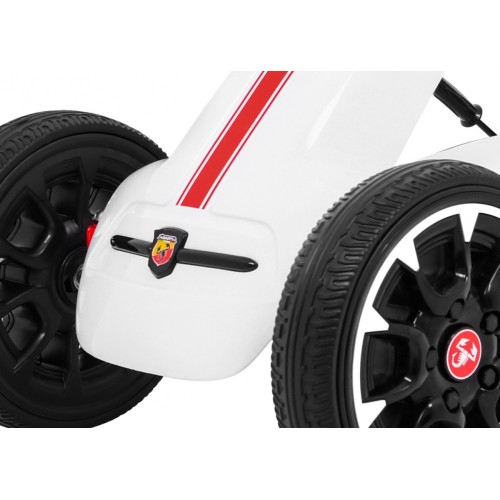 Gokart ABARTH na pedály pro děti bílá + Kola EVA + Ruční brza + Volný běh