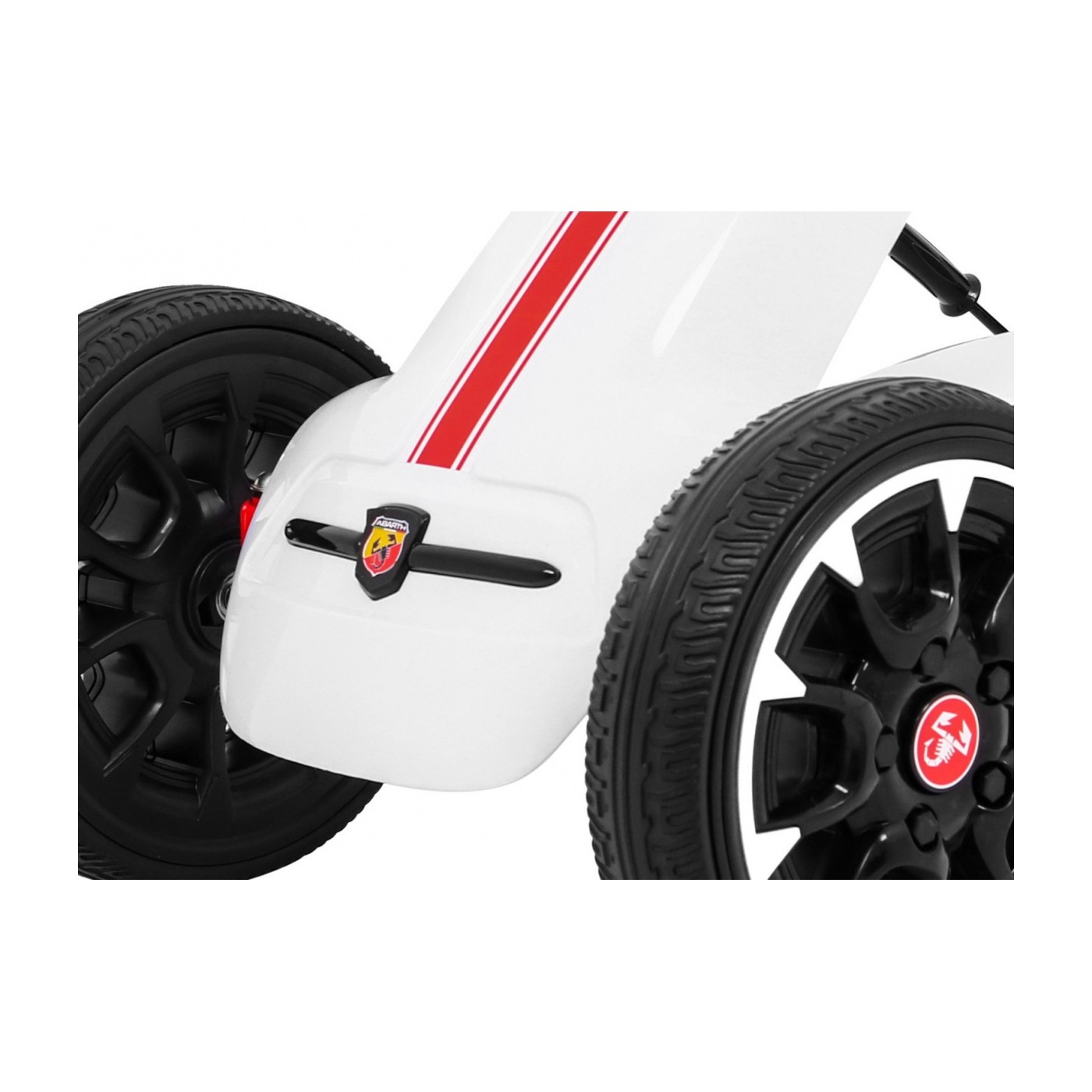 Gokart ABARTH na pedály pro děti bílá + Kola EVA + Ruční brza + Volný běh