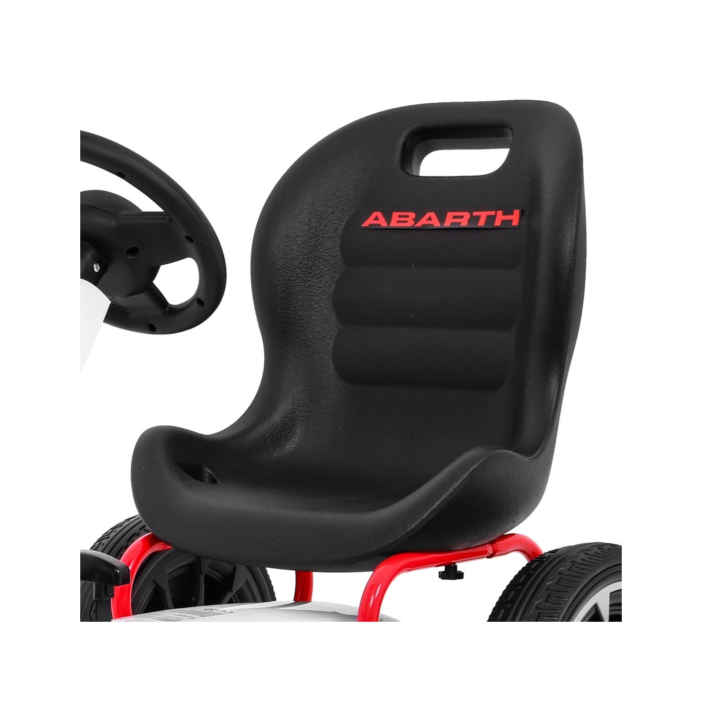 Gokart ABARTH na pedály pro děti bílá + Kola EVA + Ruční brza + Volný běh