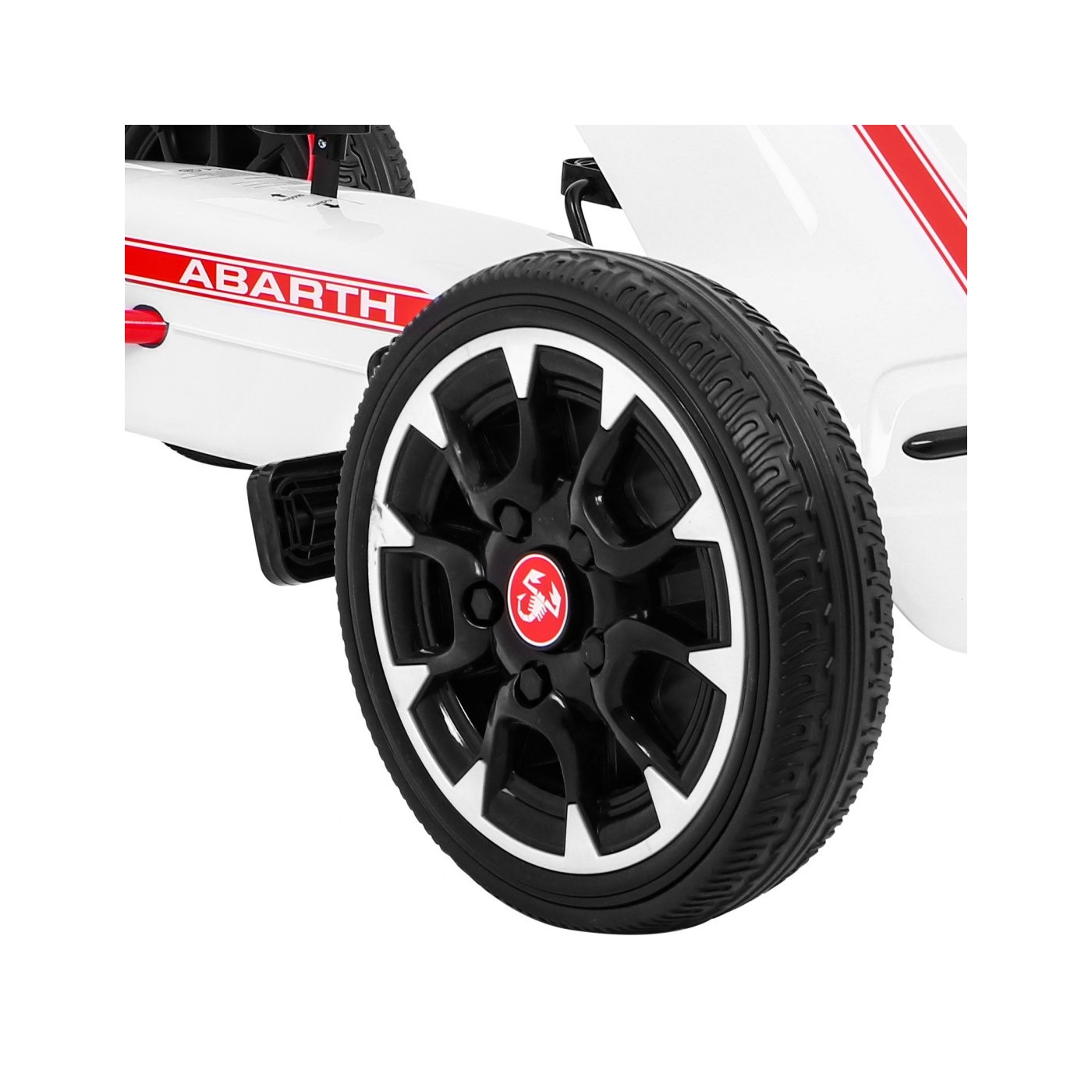 Gokart ABARTH na pedály pro děti bílá + Kola EVA + Ruční brza + Volný běh