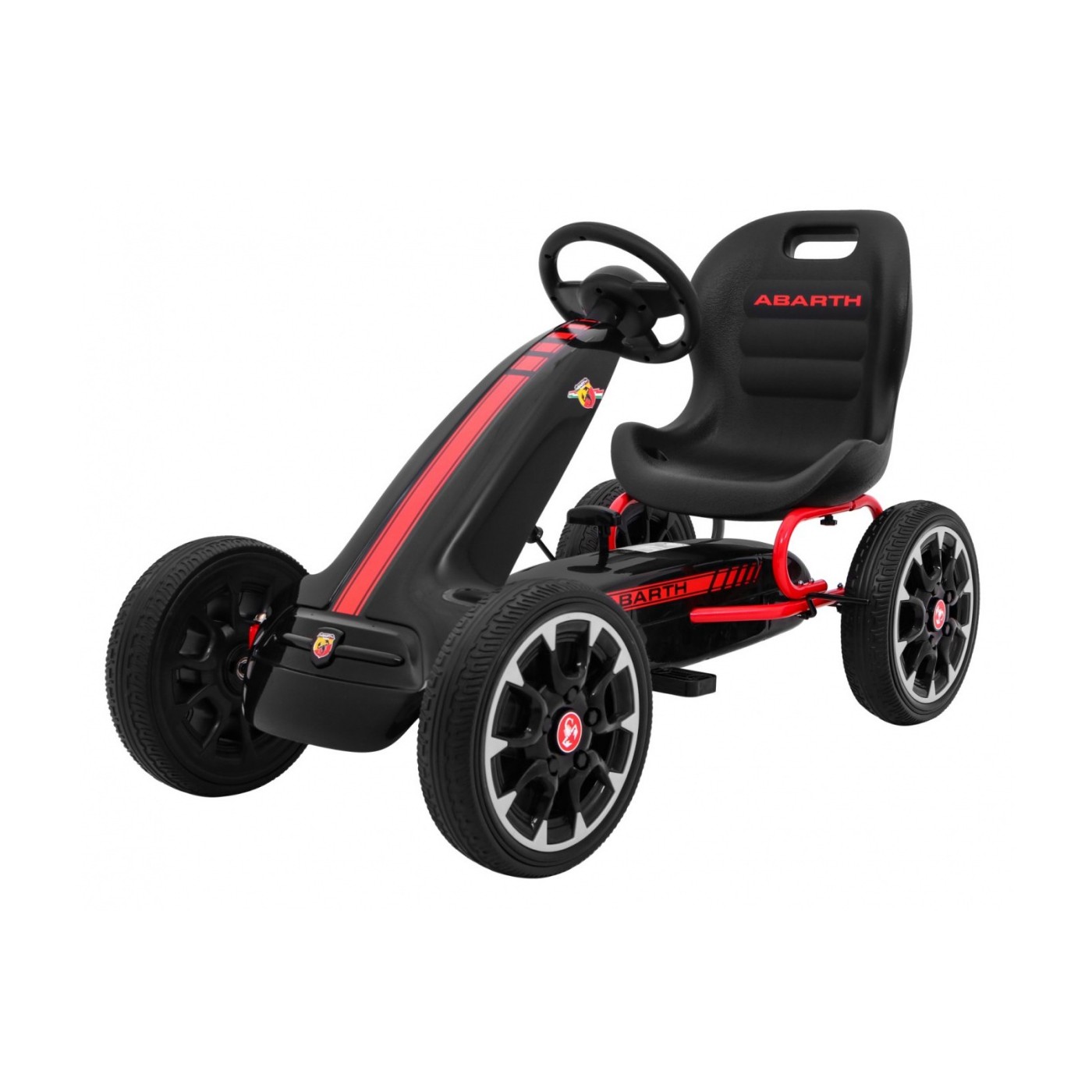 Gokart ABARTH na pedály pro děti černá Kola EVA + Ruční brza + Volný běh