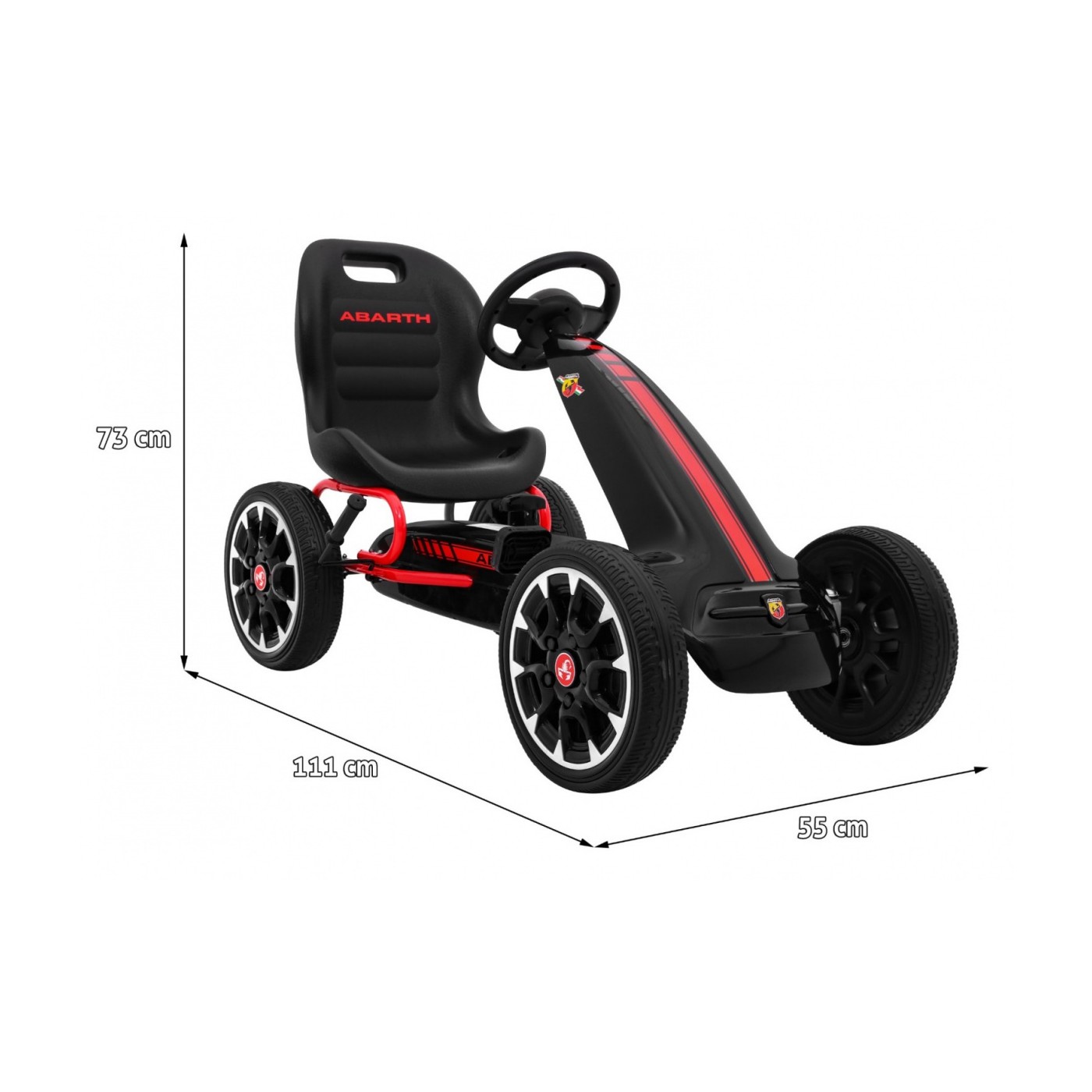 Gokart ABARTH na pedály pro děti černá Kola EVA + Ruční brza + Volný běh