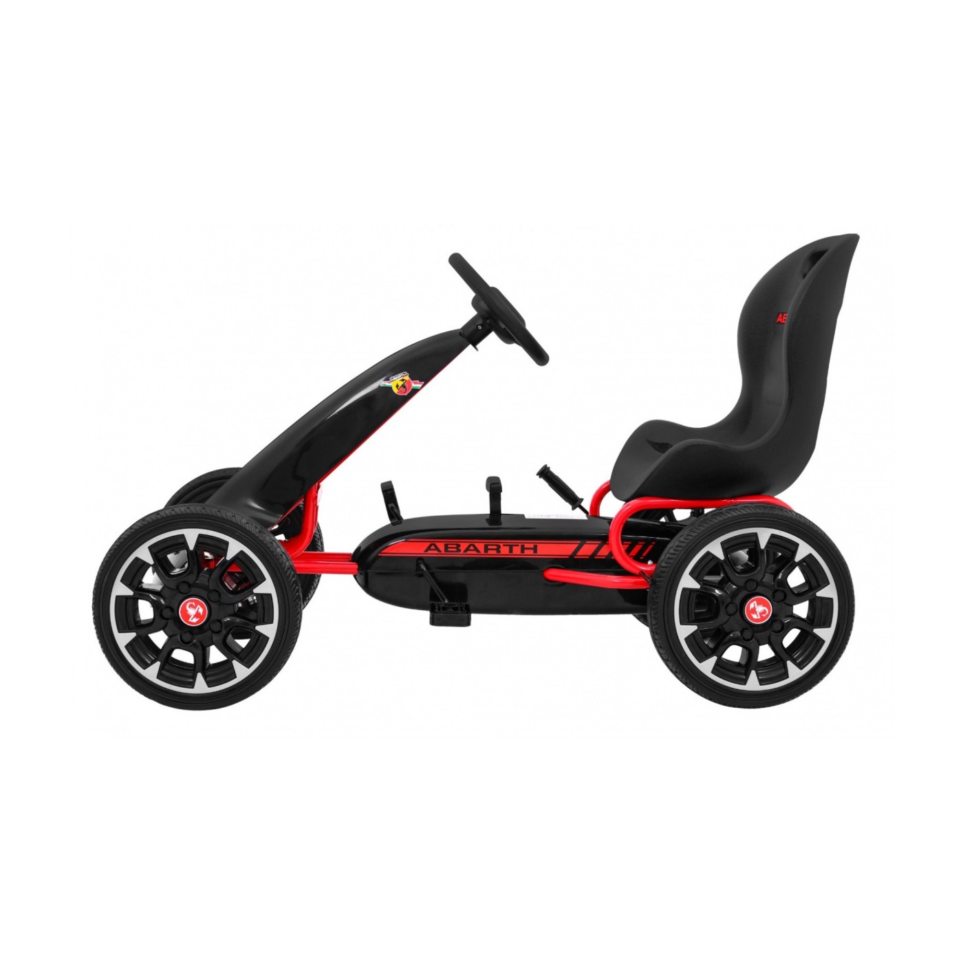 Gokart ABARTH na pedály pro děti černá Kola EVA + Ruční brza + Volný běh