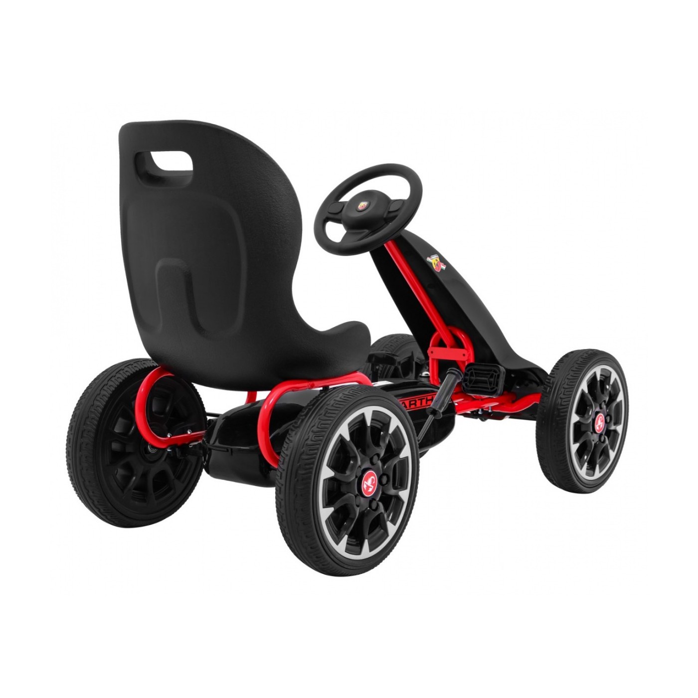 Gokart ABARTH na pedály pro děti černá Kola EVA + Ruční brza + Volný běh
