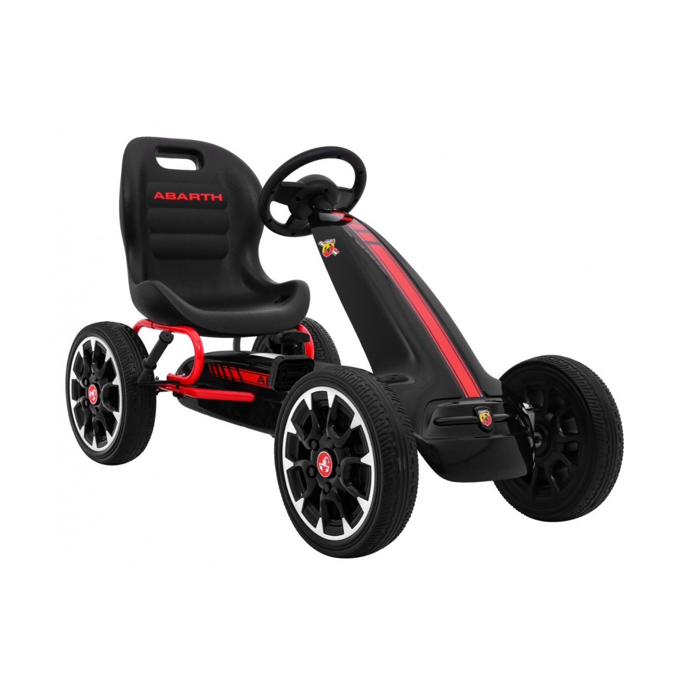 Gokart ABARTH na pedály pro děti černá Kola EVA + Ruční brza + Volný běh