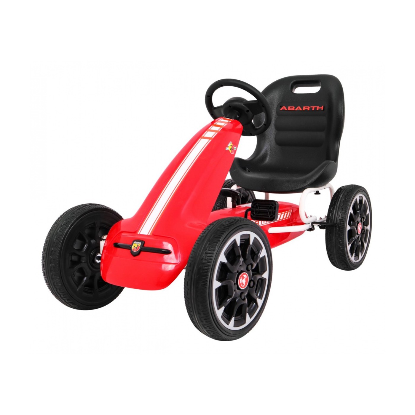 Gokart ABARTH na pedály pro děti červená + Kola EVA + Ruční brza + Volný běh