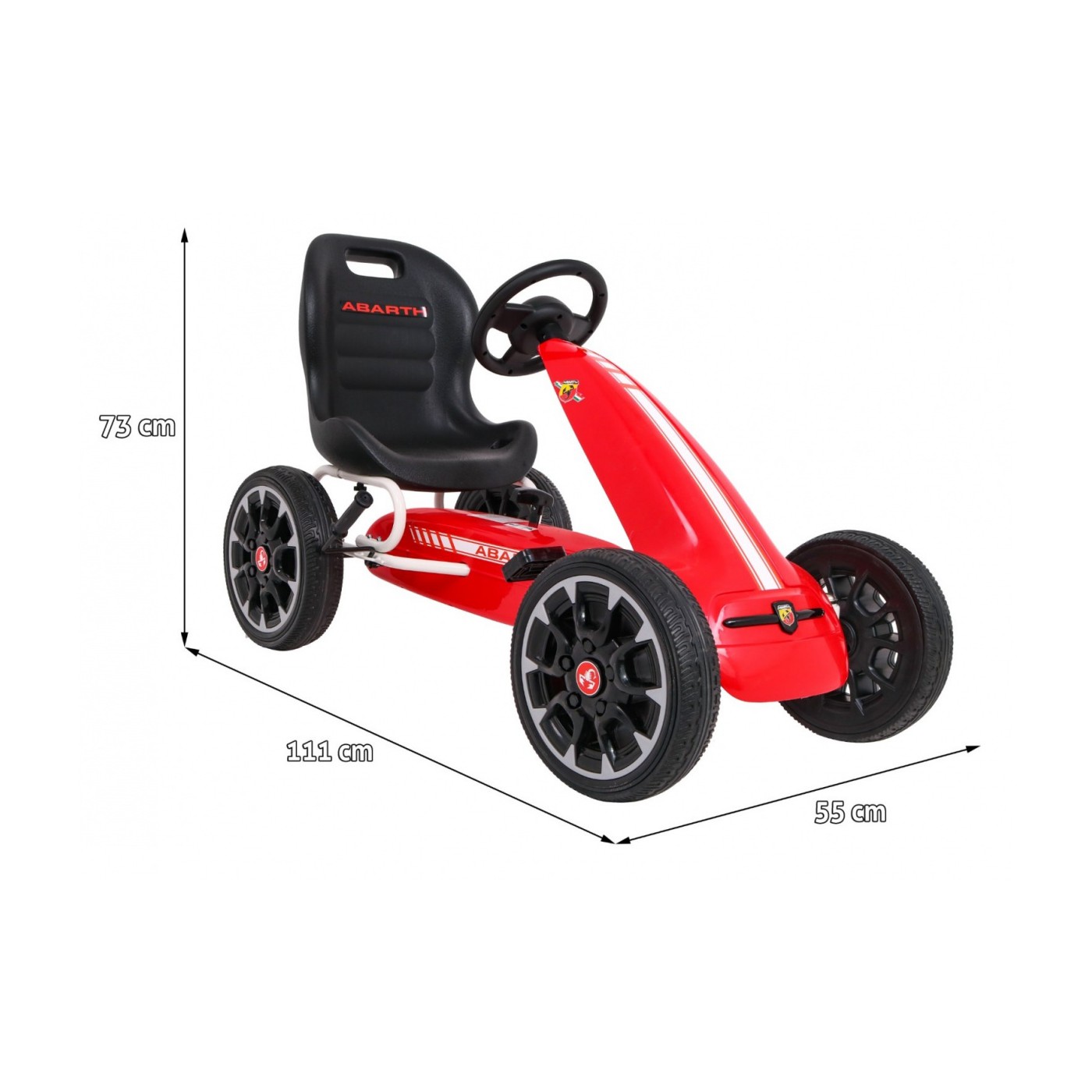Gokart ABARTH na pedály pro děti červená + Kola EVA + Ruční brza + Volný běh