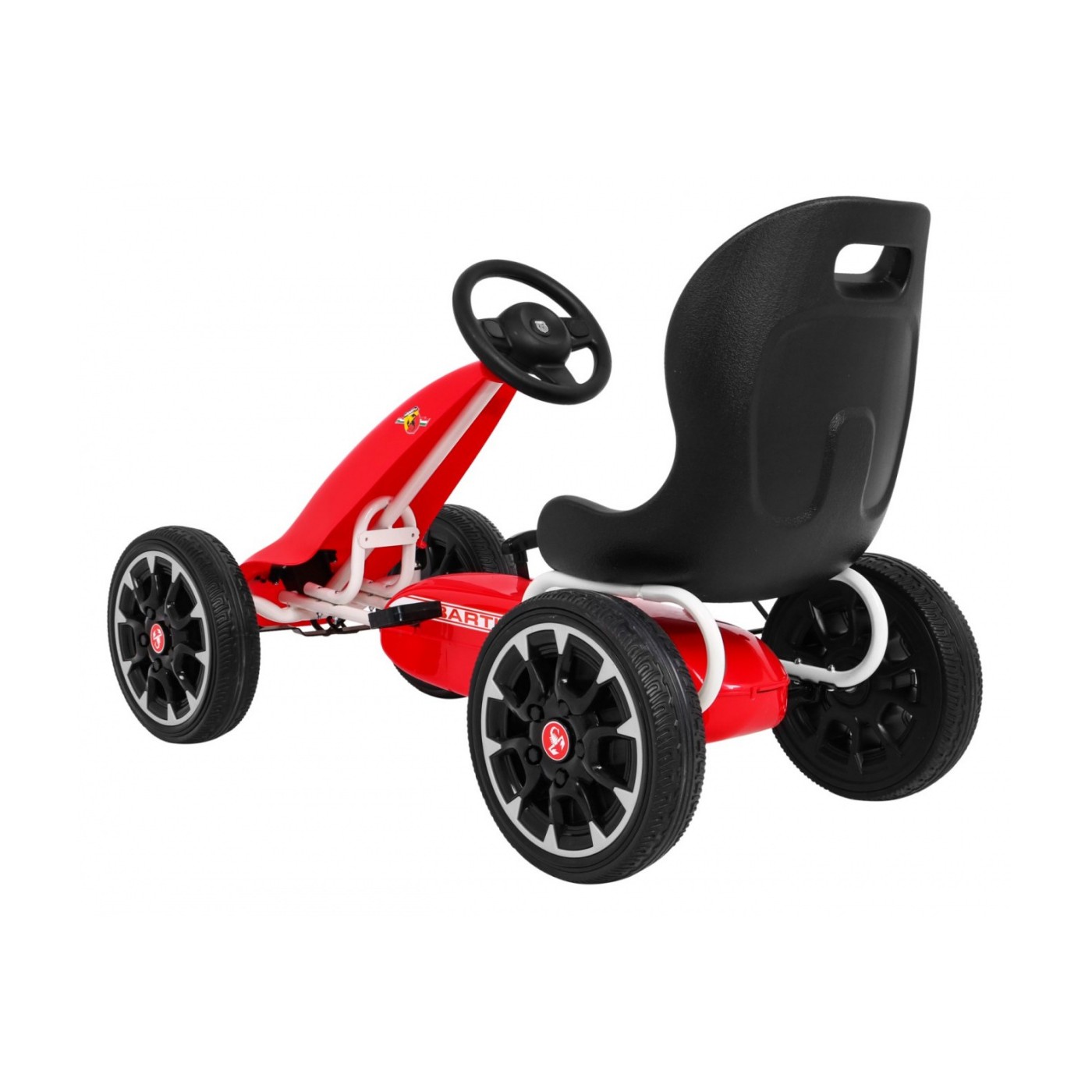 Gokart ABARTH na pedály pro děti červená + Kola EVA + Ruční brza + Volný běh